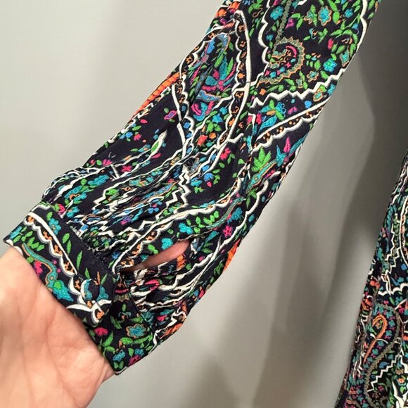 Maeve Anthropologie Boho Paisley Dress Flowy Long Sleeve Navy/Multicolor Size S - Picture 7 of 15
